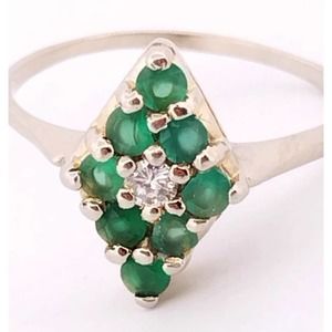 14K GOLD Natural Diamond & Emerald Ring Size 7,8,9,10,11,12 14K GOLD